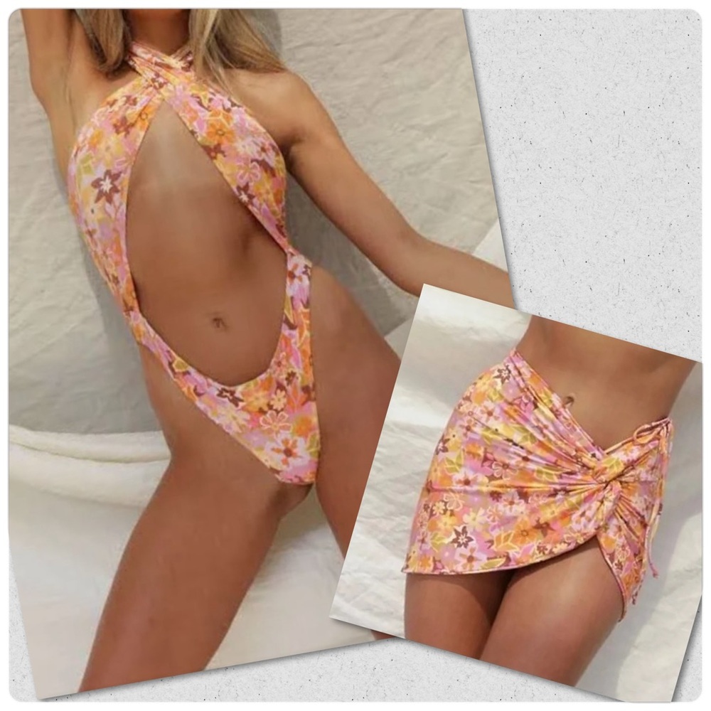 SOLD! NWT Stone Fox Swim Azalea One Piece and Selma Sarong in Retro Pop